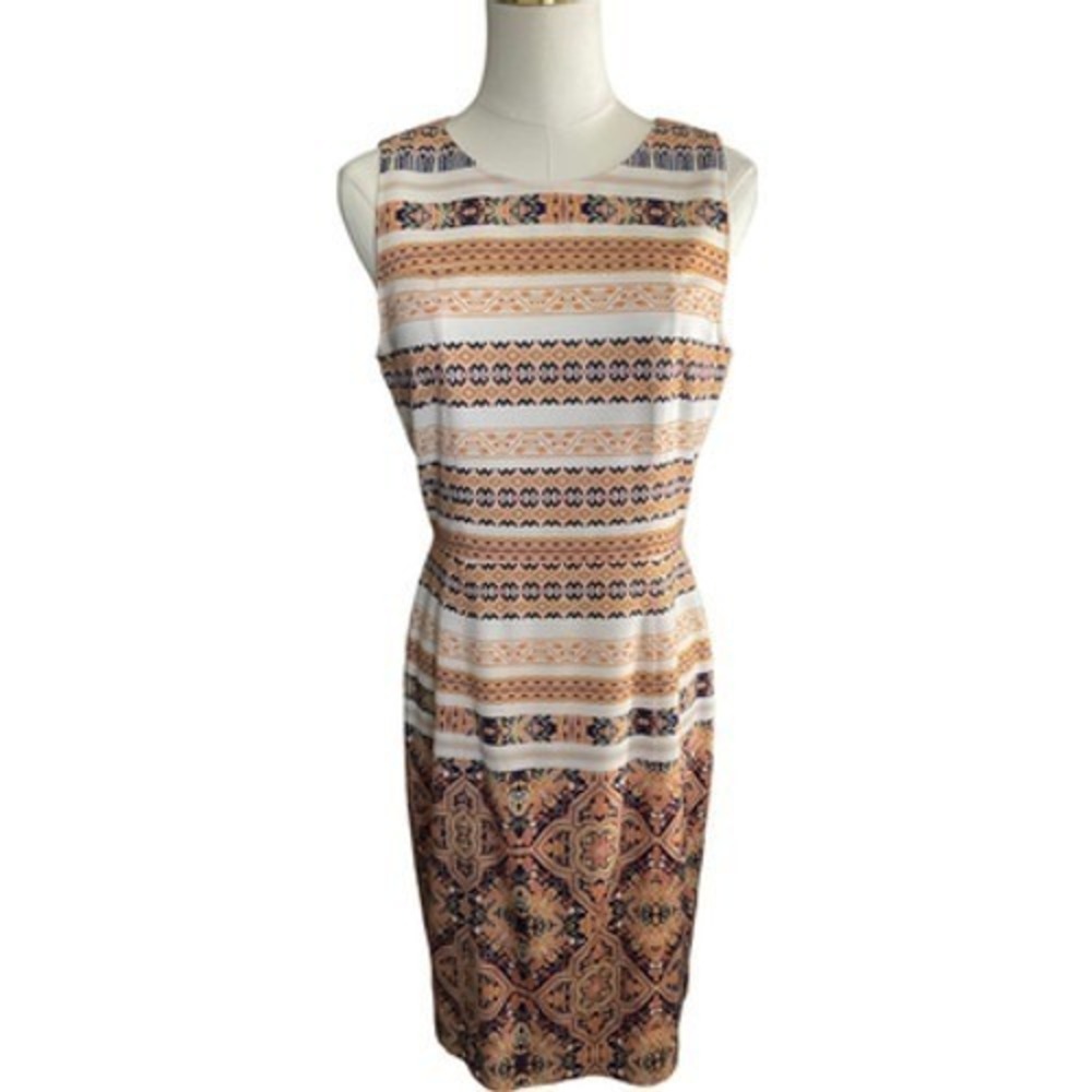 Cremieux Women Size 4 Geometric Medallion Print Sleeveless Sheath Dress Multi - Picture 3 of 14